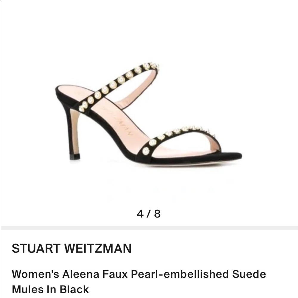 Stuart Weitzman Aleena Faux Pearl-embellished Suede Mules In Black